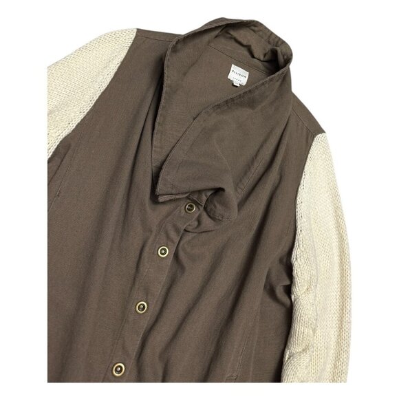 ELLISON Khaki Knit Sleeve Luxury Designer Casual Sweater Jacket Shacket Womens L - Picture 2 of 7